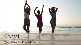  Presentation with summer party - Slide set having concept - group of happy female background and a mint green colored foreground