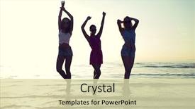  Presentation with summer party - Slide deck having concept - group of happy female background and a  colored foreground