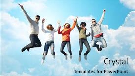 Presentation with diversity students friends happiness concept - Presentation theme enhanced with concept - group of happy friends background and a light blue colored foreground