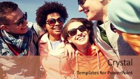  Presentation with middle school teens leisure activities - Slide deck with concept - group of happy friends background and a coral colored foreground