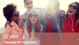  Presentation with middle school teens leisure activities - Theme with concept - group of happy friends background and a coral colored foreground