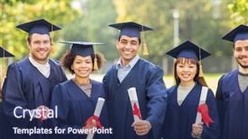  Presentation with international education - Slide set consisting of concept - group of happy international background and a navy blue colored foreground