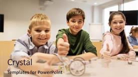  Presentation with education children technology science - Colorful slide set enhanced with  backdrop and a  colored foreground