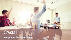  Presentation with tests - Colorful PPT theme enhanced with concept - group of happy students backdrop and a coral colored foreground