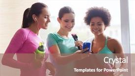  Presentation with crossfit fitness trx training exercises - Audience pleasing slide set consisting of concept - group of happy women backdrop and a coral colored foreground