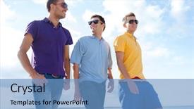  Presentation with happy holidays - PPT layouts having concept - group of male friend background and a teal colored foreground