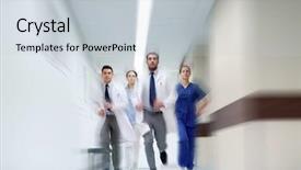  Presentation with health care - Slides with concept - group of medics running background and a  colored foreground