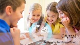  Presentation with technology learning - Amazing PPT layouts having concept - group of school kids backdrop and a coral colored foreground