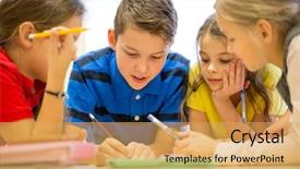  Presentation with education teamwork - PPT theme having concept - group of school kids background and a yellow colored foreground