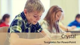  Presentation with elementary school female career day technology - Beautiful PPT theme featuring concept - group of school kids backdrop and a  colored foreground