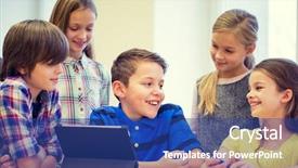  Presentation with fun classroom - PPT layouts with concept - group of school kids background and a ocean colored foreground