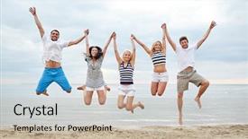  Presentation with shells beach summer holiday - Amazing slides having concept - group of smiling friends backdrop and a mint green colored foreground