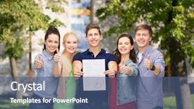  Presentation with test - Theme having concept - group of smiling students background and a ocean colored foreground