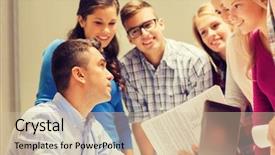  Presentation with high school students - Slide deck with concept - group of smiling students background and a soft green colored foreground