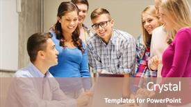  Presentation with high technology - Cool new PPT layouts with concept - group of smiling students backdrop and a coral colored foreground