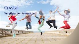  Presentation with teenage - Beautiful presentation featuring concept - group of teenagers jumping backdrop and a light blue colored foreground