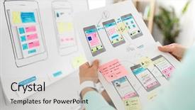  Presentation with flip chart - PPT theme having concept - hand of ui designer background and a light gray colored foreground