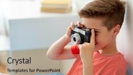  Presentation with camera film - Theme having concept - happy boy with film background and a  colored foreground