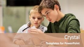  Presentation with education children technology science - Cool new PPT theme with concept - happy boys building robot backdrop and a coral colored foreground