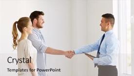  Presentation with new deal - Beautiful PPT layouts featuring concept - happy couple and realtor backdrop and a soft green colored foreground