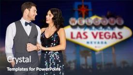  Presentation with las vegas sign - Colorful slide set enhanced with concept - happy couple at party backdrop and a ocean colored foreground