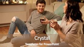  Presentation with people - Cool new PPT theme with concept - happy couple drinking coffee backdrop and a coral colored foreground