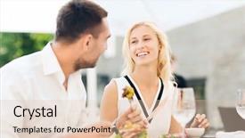  Presentation with restaurant menu bistro cafe - Slide deck having concept - happy couple eating salad background and a lemonade colored foreground