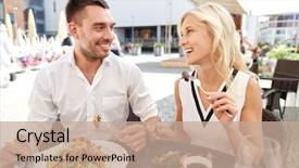  Presentation with restaurant menu bistro cafe - Colorful theme enhanced with concept - happy couple eating salad backdrop and a coral colored foreground