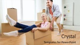  Presentation with real estate lending - PPT theme having concept - happy couple having fun background and a coral colored foreground