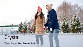  Presentation with ice rink - Cool new presentation with concept - happy couple ice skating backdrop and a light blue colored foreground