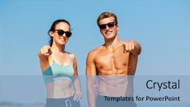  Presentation with lifestyle - Slide deck having concept - happy couple in sports background and a light blue colored foreground
