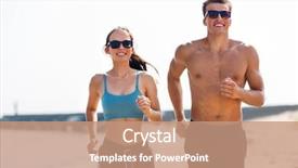  Presentation with womens fitness clothing - Presentation theme having concept - happy couple in sports background and a coral colored foreground