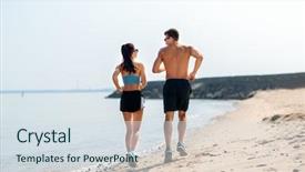  Presentation with lifestyle - Presentation design featuring concept - happy couple running along background and a sky blue colored foreground