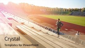  Presentation with upstairs - Slide deck having concept - happy couple running upstairs background and a coral colored foreground