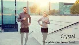  Presentation with upstairs - Colorful slides enhanced with concept - happy couple running upstairs backdrop and a  colored foreground