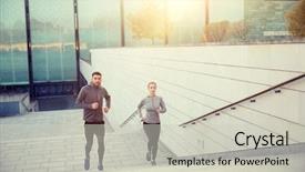  Presentation with upstairs - Beautiful presentation theme featuring concept - happy couple running upstairs backdrop and a  colored foreground