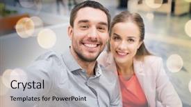  Presentation with people mall - Audience pleasing slide deck consisting of concept - happy couple taking self backdrop and a  colored foreground
