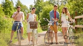  Presentation with business technology concepts digital lifestyle - Beautiful PPT theme featuring concept - happy couple with bicycles backdrop and a coral colored foreground