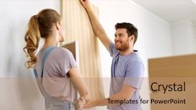  Presentation with mortgage - Beautiful slide set featuring concept - happy couple with wallpaper backdrop and a coral colored foreground