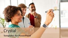  Presentation with team planning - Presentation theme with concept - happy creative team writing background and a coral colored foreground