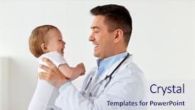  Presentation with baby medical - PPT layouts featuring concept - happy doctor or pediatrician background and a sky blue colored foreground