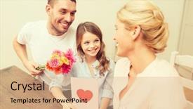  Presentation with happy mothers day - Slide set enhanced with concept - happy family celebrating mother background and a coral colored foreground