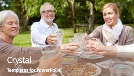  Presentation with home garden - PPT layouts featuring concept - happy family having dinner background and a  colored foreground