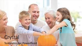  Presentation with happy holidays - Theme having concept - happy family making halloween background and a coral colored foreground