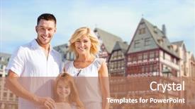  Presentation with family tourism - Audience pleasing slide deck consisting of concept - happy family over frankfurt backdrop and a coral colored foreground