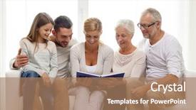  Presentation with photo album - PPT layouts consisting of concept - happy family with book background and a coral colored foreground