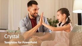  Presentation with homework - PPT layouts having concept - happy father and daughter background and a coral colored foreground