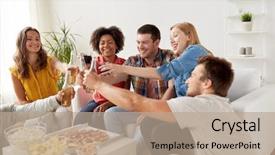  Presentation with fast food - Theme having concept - happy friends having party background and a coral colored foreground