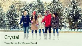  Presentation with ice rink - Audience pleasing slide deck consisting of concept - happy friends ice skating backdrop and a sky blue colored foreground