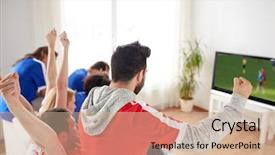  Presentation with victory sport - Colorful presentation theme enhanced with concept - happy friends or football backdrop and a soft green colored foreground